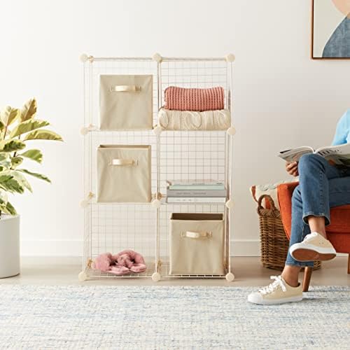 Amazon Basics 6 Cube Wire Grid Storage Organizer, Stackable Storage Cubes, Modular Closet Organizer Shelves, 14.6" D x 30.3" W x 44.8" H, White - Image 2