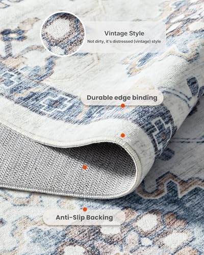 AMADA HOMEFURNISHING Washable Area Rug, Low-Profile Large Area Rug with Non-Slip Backing & Durable Edge Binding, Vintage Large Rugs for Living Room, Bedroom, Dinning Room (8x10,Blue/White) - Image 6