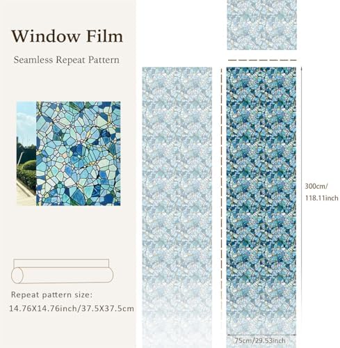 funlife Original Hand-Drawn Privacy Stained Glass Window Film, Reusable Single Sided Static Cling Glass Covers Suitable for Entryway, Decor for Bathroom Glass Window, 29.53"x118", Blue Cobblestones - Image 3