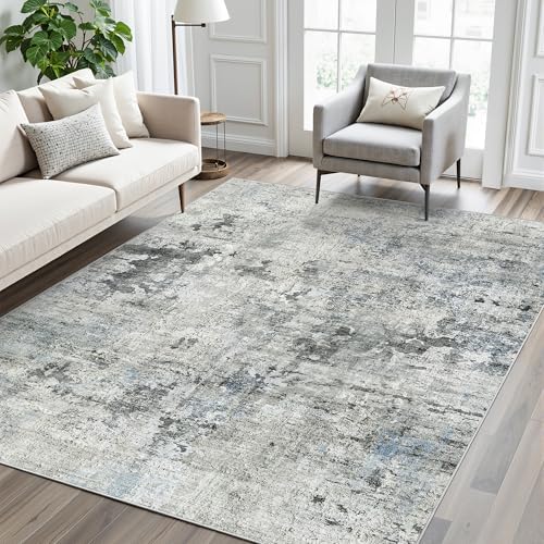 Soalmost Abstract Rug 5x7 Washable Area Rugs for Living Room, Gray/Blue - Image 2