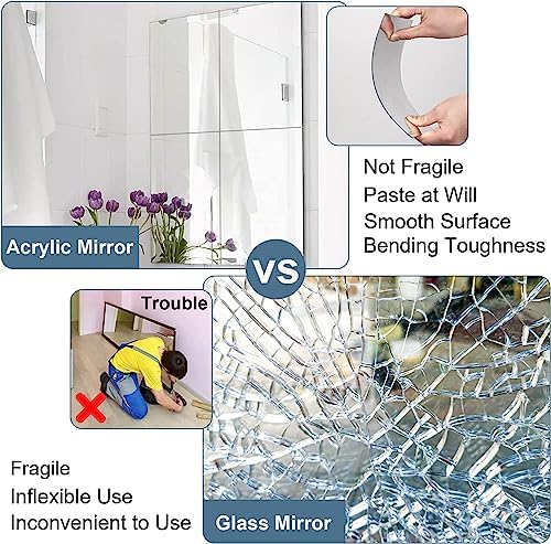 JUNEBRUSHS 8 Pack Self Adhesive Acrylic Mirror, 12 x 12 Inch Mirror Tiles - Image 4
