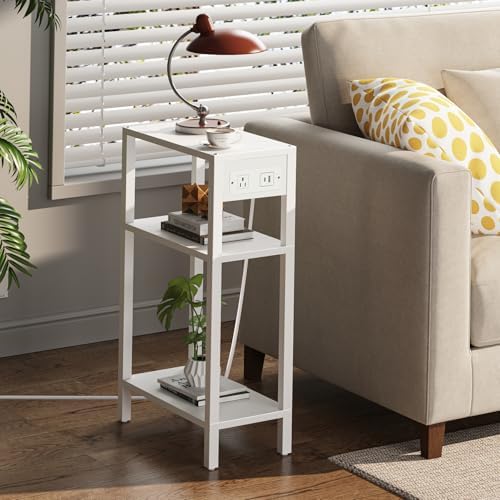 TUTOTAK Narrow Side Table, 3-Tier Small End Table with Charging Station by ChoosetutotakFurnitureBuildYourCozyHome