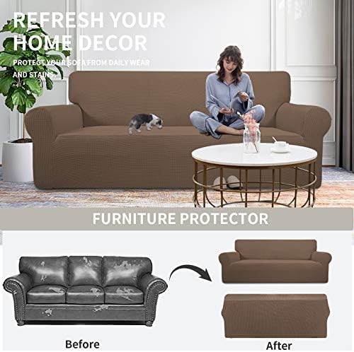 Easy-Going Stretch Oversized Loveseat Couch Covers Washable Brown - Image 4