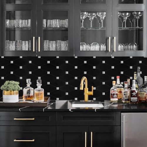 STICKGOO Peel and Stick Backsplash, 10 Sheets Kitchen Mosaic Tile Sticker, Black Brushed Aluminum Composite Panel, Stick on Backsplash for Kitchen, Countertop, Bathroom Vanity - Image 3
