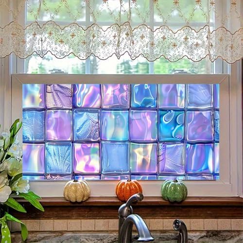 HOMETITUTE Iridescent Glass Block Privacy Window Film 39.3x17.7 Inch PVC by HOMETITUTE
