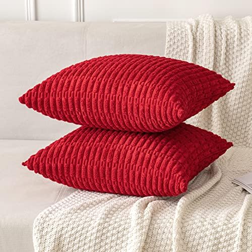MIULEE Corduroy Decorative Throw Pillow Covers 12x12 Red Pack of 2 - Image 5