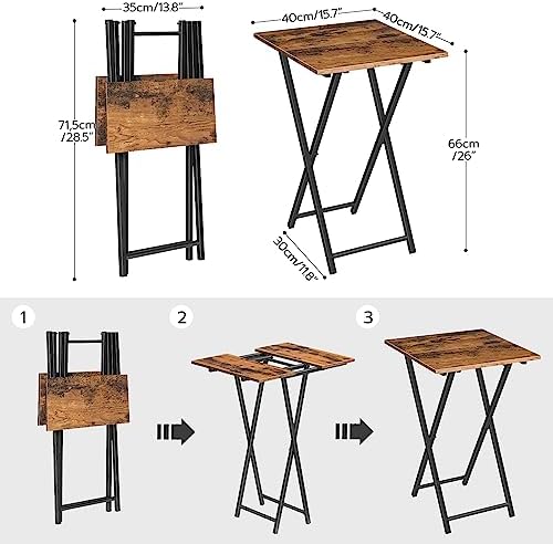HOOBRO Folding TV Tray Tables, Set of 2 Wooden TV Trays Side Tables, Portable Sofa Snack Table, Industrial End Table for Small Spaces, Easy to Install and Fold, Rustic Brown and Black BF27BZP201 - Image 3