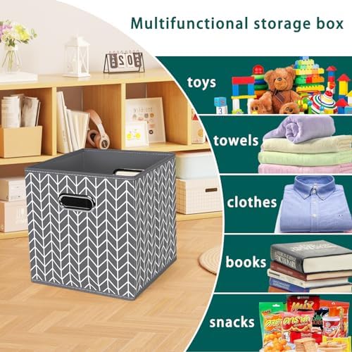 Black Foldable Storage Cubes Bins, Fabric Storage Box Cubes Organizer Baskets with Dual Handles for Home Organizer,Set of 3,(Grey Wave) - Image 3