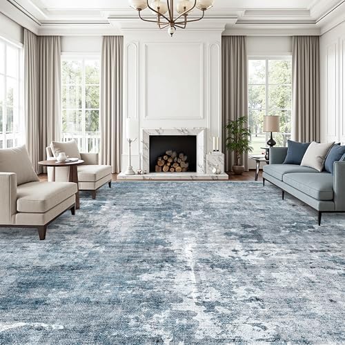 Soalmost 10x14 Area Rugs for Living Room Washable Rug Abstract Blue/Grey by Soalmost