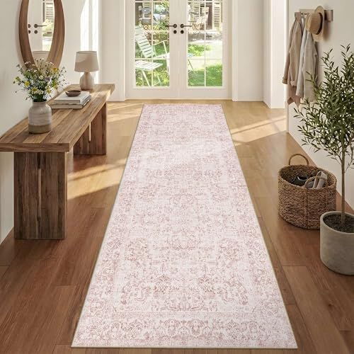 Rugxara 2'6" x 8' Pink Vintage Runner Rug for Hallways Kitchen by Rugxara
