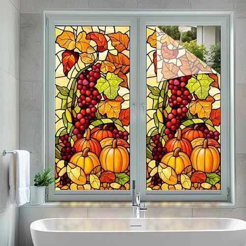 HOMETITUTE Autumn Grape Pumpkin Privacy Window Cling 17.7x39.3 PVC - Image 5