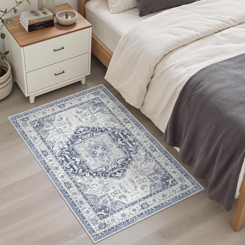 Madane Washable Area Rug 2x3 Small Entryway Rugs Non-Slip, Navy/White - Image 3