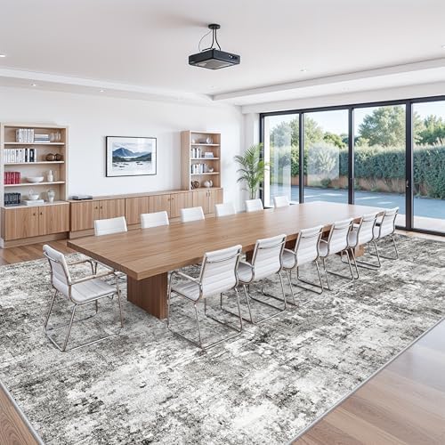 12x18 ft Extra Large Living Room Rug – Washable Modern Abstract Neutral Oversize Rugs for Bedroom,Dining Room,Family Room – Non-Slip Low-Pile Thin Stain-Resistant Carpet (Grey) - Image 3