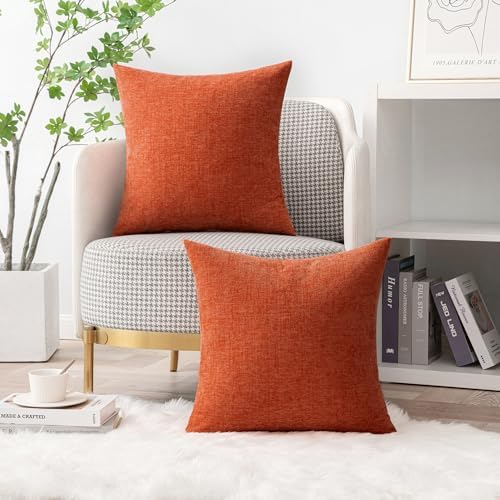 MIULEE Soft Chenille Fall Throw Pillow Covers Rust 20x20 Inch Pack of 2 - Image 6