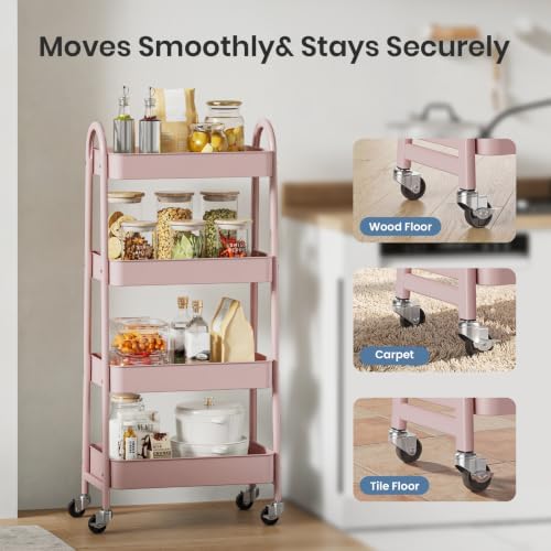 DUMOS 4 Tiers Rolling Utility Cart, Storage Organizer, Shelving Unit - Image 4