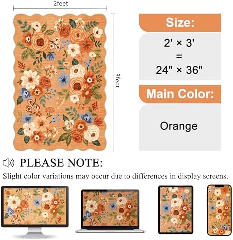 DUKINO 2x3 Rugs for Entryway, Floral Door Mat Washable Kitchen Rugs, Orange - Image 2