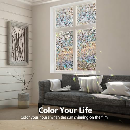 LEMON CLOUD Black Rainbow Stained Glass Window Privacy Film, 17.5″ x 157.4″ - Image 3