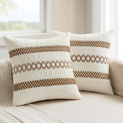 MIULEE Set of 2 Coco Brown Boho Decorative Pillow Covers 18x18 Inch by MIULEE