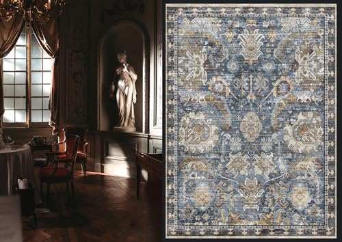 RUGSURE Washable Area Rugs - Perfect for Living Room, Bedroom, Kids Room, Nursery - Stain & Water Resistant Non-Slip, Pet & Child Friendly, Vintage Tribal Area Rugs (Navy, 3' x 5 ') - Image 2