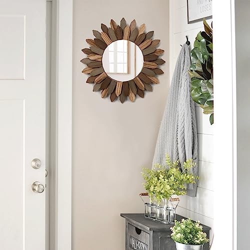 Honiway Boho Wall Decor Mirror 2 Pack 12 inch Rustic Wood Decorative Mirror for Room Decor Rustic Farmhouse Wall Decor for Bedroom Bathroom Living Room Entryway Tril Color - Image 7