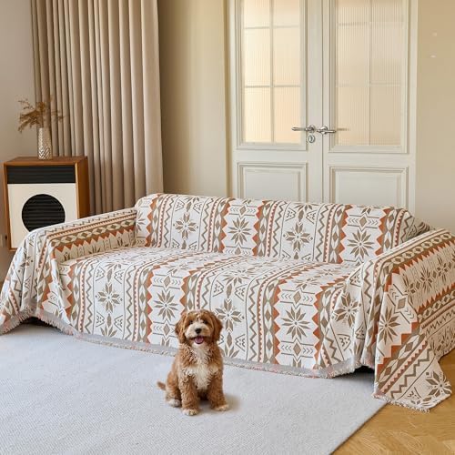 Couch Cover for Dogs Washable Sofa Cover, Sectional Couch Covers, Sofa Covers for 2 Cushion Couch, Non Slip Stripe Sofa Slipcovers Furniture Protector (Khaki Orange, 91 * 102) by Unknown