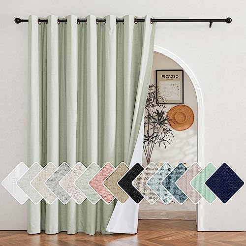 NICETOWN Sage Green Living Room Completely Shaded Linen Sliding Door Curtain, Privacy Protection & Noise Reducing Wall Curtain, White Lined Insulated Window Treatment Panel(1 Piece, W100 x L84) by NICETOWN