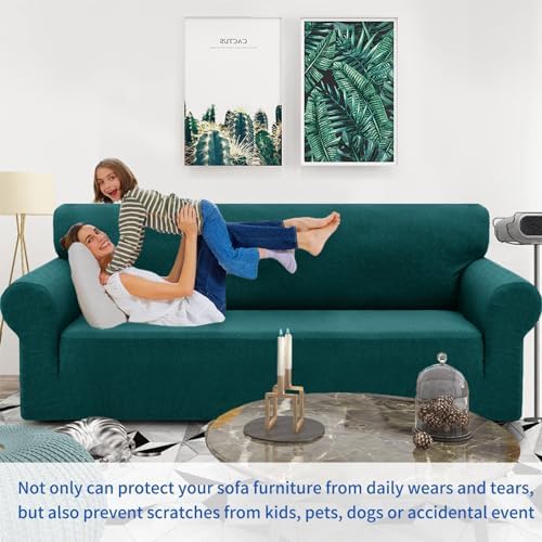 ZNSAYOTX 1 Piece Jacquard Couch Covers for 3 Cushion Couch High Stretch Sofa Cover for Pets Dogs Anti Slip Extra Large Sofa Slipcovers Furniture Protector (X-Large, New Pattern Blackish Green) - Image 2