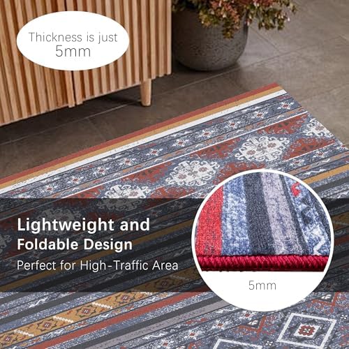 RUGSURE Washable Area Rugs 3' x 5 ' - 1/6 Thick - Moroccan-Inspired -Stain & Water Resistant Non-Slip - Resistant Rug for Living Room, Bedroom, Nursery, Pet & Child Friendly (Blue and Red) - Image 5