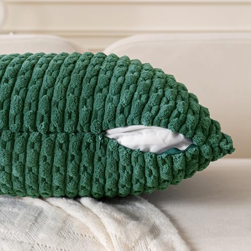 Set of 4 Dark Green Decorative Throw Pillow Covers 12x20 Inch Corduroy Pillow Covers for Bed Couch Sofa Living Room Soft Cushion Cases - Image 3