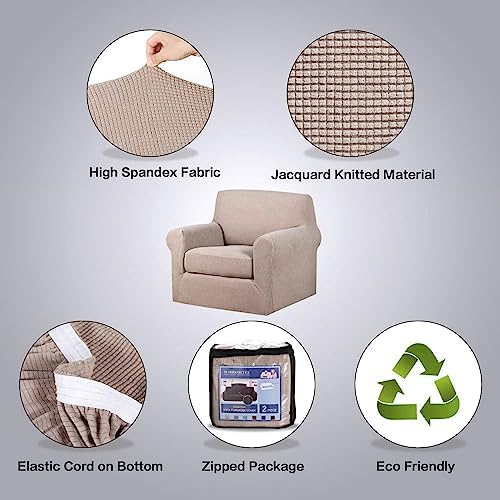 H.VERSAILTEX Armchair Slipcover Chair Cover 2 Piece Stretch Slipcovers Furniture Protector with Elastic Bottom Fit Armchair Width Up to 47 Inch, Stretch Spandex Jacquard Fabric(Chair, Sand) - Image 6