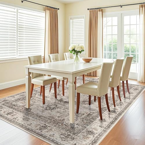 Washable Rugs 6x9 Area Rug：Large Rugs for Living Room - Oriential Distressed Printed Floral Carpet - Non Slip with Rubber Backing Area Rug 6'x 9' Beige - Image 4