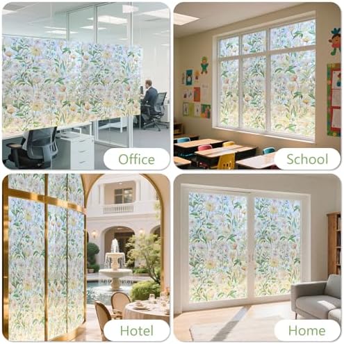 Finnez Stained Glass Window Film, Floral Rainbow Sticker, 17.5″ x 157.4″ - Image 5
