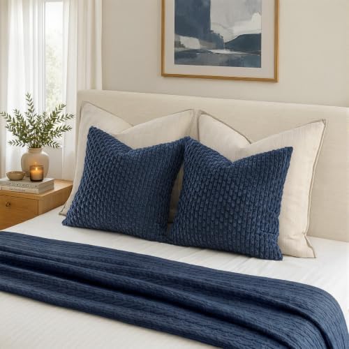 MIULEE Decorative Throw Pillow Covers 18x18 Navy Blue Textured Corduroy - Image 5