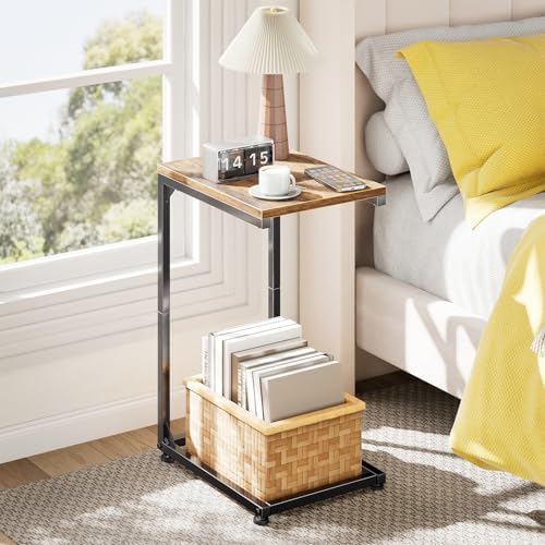 Simple Trending C Shaped End Table, TV Tray for Couch, Small Side Table with Metal Frame, for Living Room Bedroom, Rustic Brown - Image 6