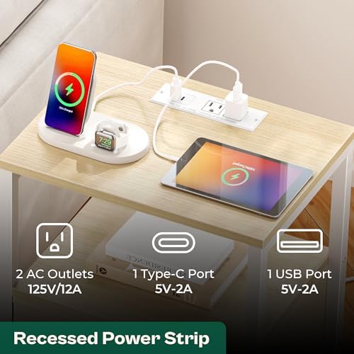 Huuger Nightstand with Charging Station, Side Table with Fabric Drawers - Image 4