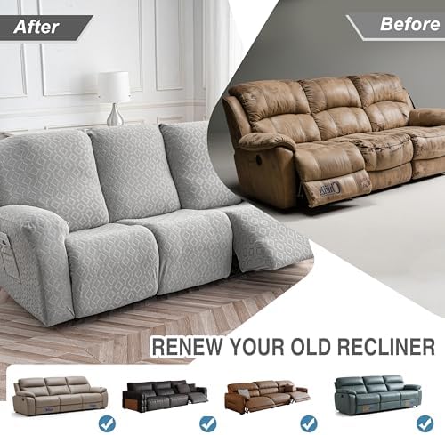 Gennia Waterproof Recliner Sofa Cover,3 Seat Couch Cover,Light Gray - Image 6