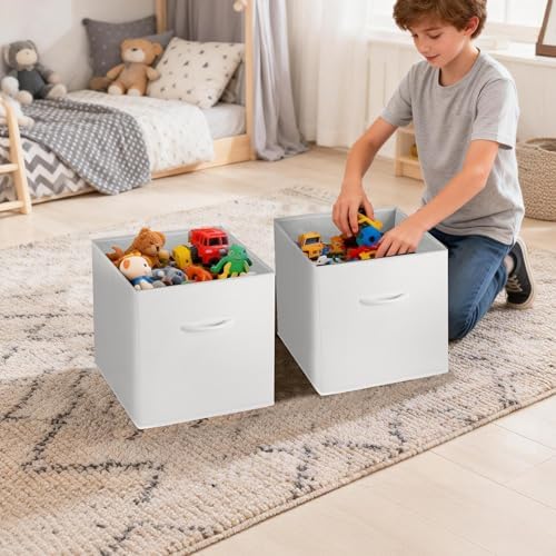 WUIKE 11-Inch Storage Cubes, Leather Cube Organizer Bins, White, 4-Pack - Image 6