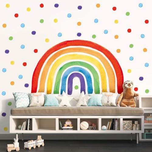 Large Rainbow Wall Decal, Peel and Stick Colourful Rainbows Wall Stickers, Multicolor Polka Dots Wall Decor, Vibrant Rainbow Decoration for Girls Bedroom Kids Nursery Classroom Playroom - Image 4