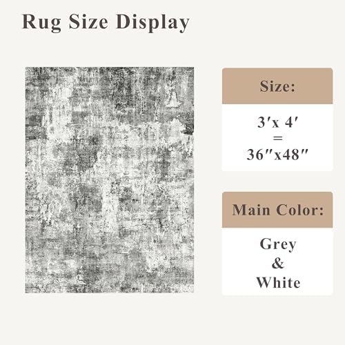 3x4 Washable Entryway Area Rug - Non-Slip Modern Small Indoor Mat for Bathroom,Living Room,Bedroom - Abstract Neutral Soft Low-Pile Throw Carpet with Rubber Backing（Grey） - Image 2