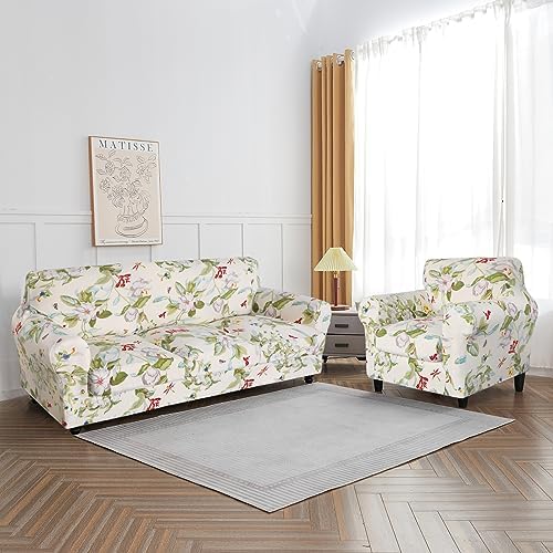 SearchI Stretch Sofa Cover Printed Couch Cover, Floral Pattern 4 Pieces Sofa Slipcover with 3 Separate Cushion Cover, Washable Furniture Protector for Living Room(Sofa, Spring Pattern) - Image 5