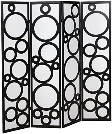 Roundhill Furniture Arvada 4-Panel Wood Room Divider with Circle Pattern, Black by RoundhillFurniture