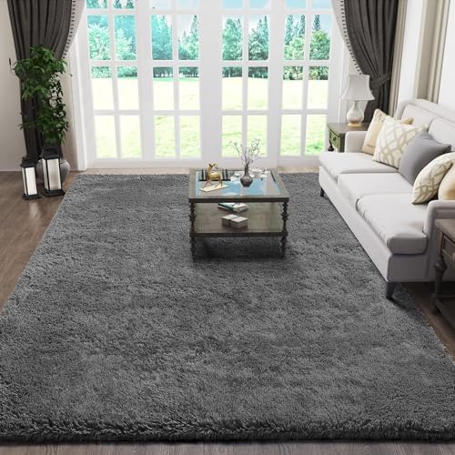 Ophanie Rugs for Living Room, Upgrade Non-Slip Fluffy Soft 5x8 Area Rug, Shag Large Fuzzy Plush Carpets for Bedroom Deep Grey, Shaggy Gray Kids Boys Girls Dorm Decor with Over 99 pcs Pile fibers by Ophanie
