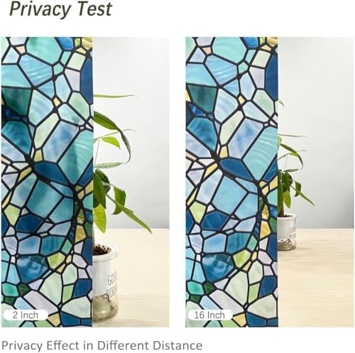 funlife Original Hand-Drawn Privacy Stained Glass Window Film, Reusable Single Sided Static Cling Glass Covers Suitable for Entryway, Decor for Bathroom Glass Window, 16.93"x118", Blue Cobblestones - Image 6