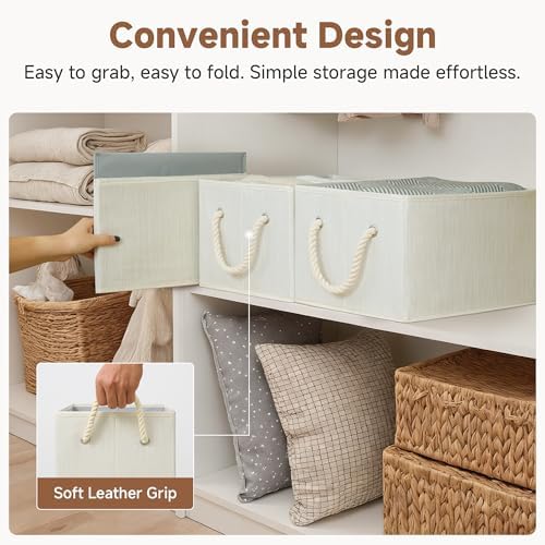 StorageWorks Storage Baskets for Shelves, Foldable Fabric Closet Storage Bins with Handles, Fabric Storage Bins Clothes Organizer, Beige, White & Ivory, 6-Pack, Large - Image 5
