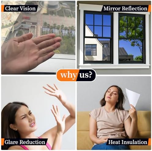 Niviy One Way Window Privacy Film with Installation Tools, Mirror Film Daytime Privacy Heat UV Blocking Glass Tinting for Office 23.6 x 118 Inches, Silver - Image 6