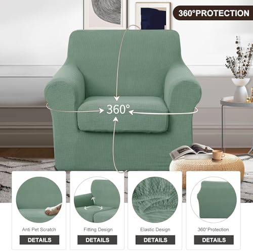 U-NICE HOME 2 Pieces Chair Covers Stretch Chair Slipcover, Olive Green - Image 4