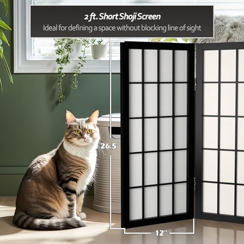 2 ft. Short Desktop Window Pane Shoji Screen - Black - 6 Panels - Image 6