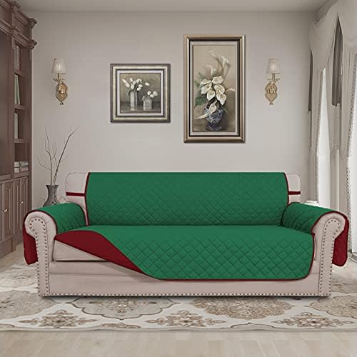 Easy-Going Reversible Couch Cover, 3 Cushion Sofa, Green/Christmas Red - Image 2