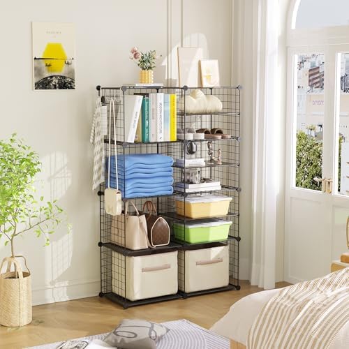 C&AHOME Wire Cube Storage Unit, Interlocking Metal Wire with Divider, Black - Image 2