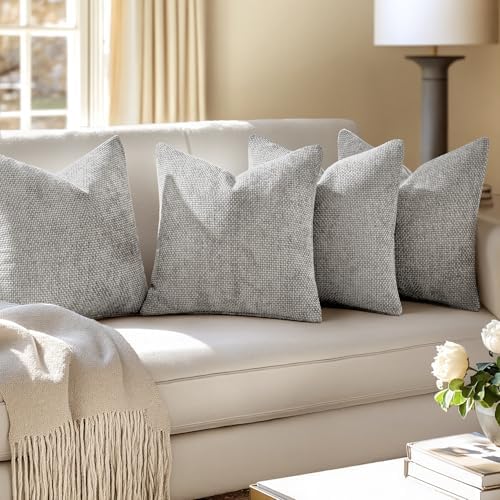 MIULEE Soft Decorative Chenille Pillow Covers Light Gray 20x20 Pack of 4 - Image 5